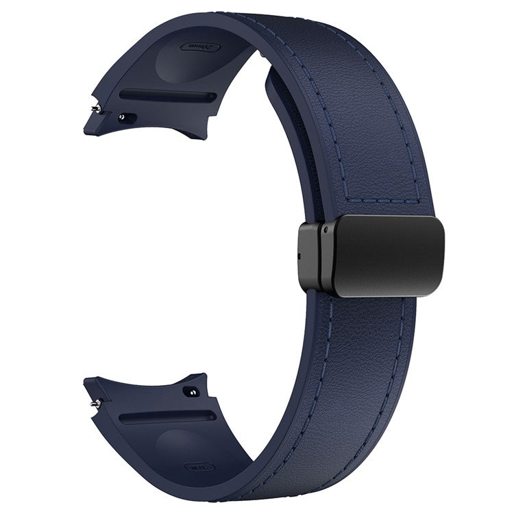 For Samsung Watch FE 40mm / Watch4 Classic Active / Watch 5 / Watch6 Classic Silicone+Leather Band Smartwatch Strap - Blue+Black Buckle