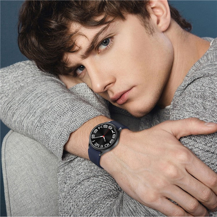 For Samsung Watch FE 40mm / Watch4 Classic Active / Watch 5 / Watch6 Classic Silicone+Leather Band Smartwatch Strap - Blue+Black Buckle