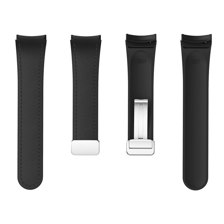 For Samsung Watch FE 40mm / Watch4 Classic Active / Watch 5 / Watch6 Classic Silicone+Leather Band Smartwatch Strap - Black+Silver Buckle