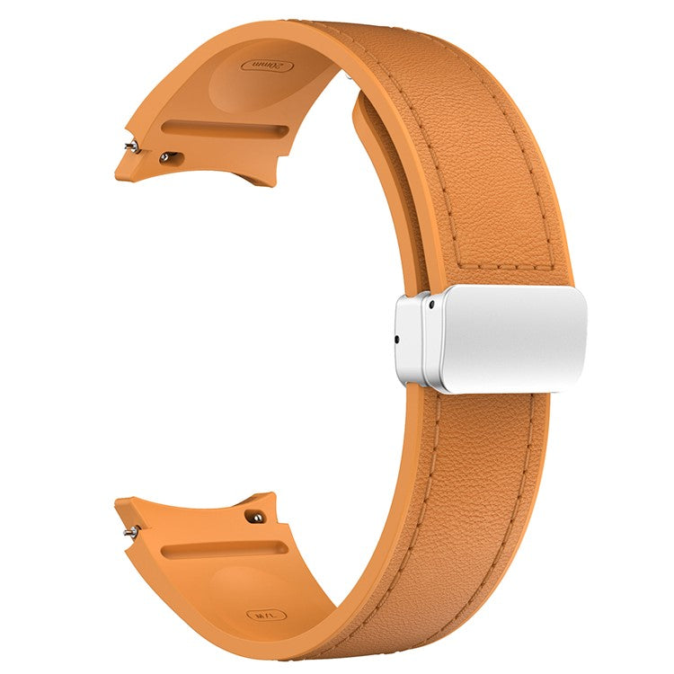 For Samsung Watch FE 40mm / Watch4 Classic Active / Watch 5 / Watch6 Classic Silicone+Leather Band Smartwatch Strap - Light Brown+Silver Buckle