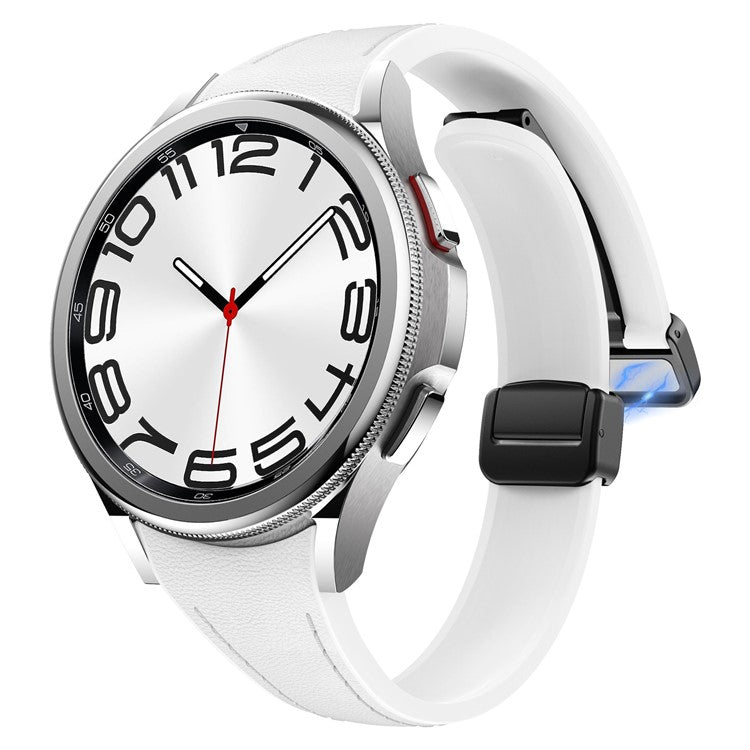 For Samsung Watch FE 40mm / Watch4 Classic Active / Watch 5 / Watch6 Classic Magnetic Buckle Leather+Silicone Strap - White+Black Buckle