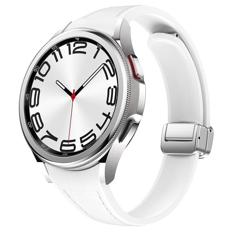For Samsung Watch FE 40mm / Watch4 Classic Active / Watch 5 / Watch6 Classic Magnetic Buckle Leather+Silicone Strap - White+Silver Buckle