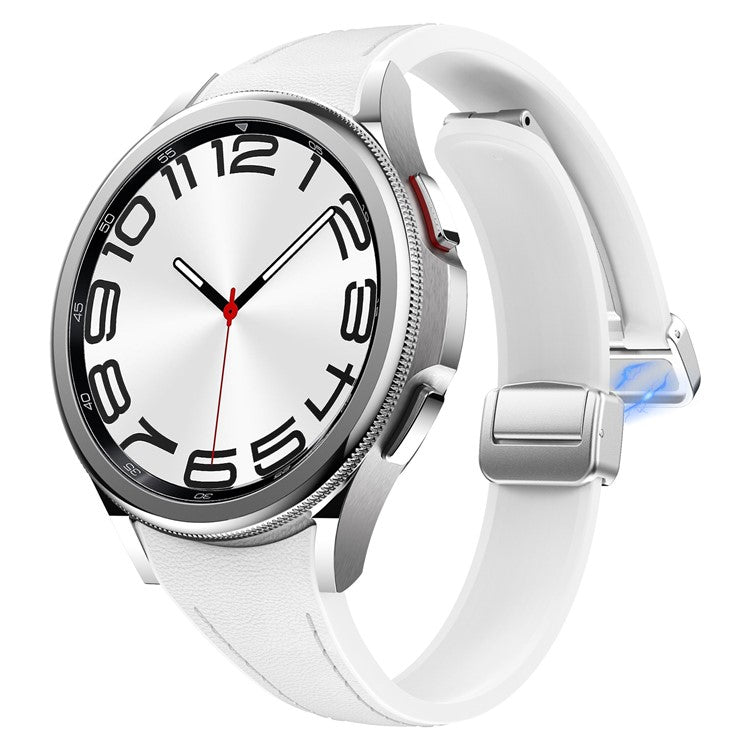 For Samsung Watch FE 40mm / Watch4 Classic Active / Watch 5 / Watch6 Classic Magnetic Buckle Leather+Silicone Strap - White+Silver Buckle