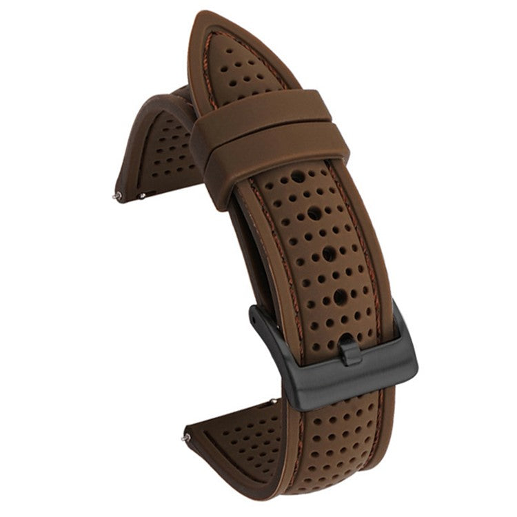 For Huawei Watch GT 3 42mm / GT 3 Pro 43mm Watch Band 20mm Silicone Wrist Strap - Black Buckle / Brown+Brown Thread