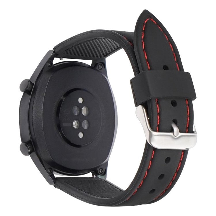For Huawei Watch GT 4 46mm / Watch 4 / Watch 4 Pro Fluorubber Strap 22mm Waterproof Watch Band - Black+Red Thread