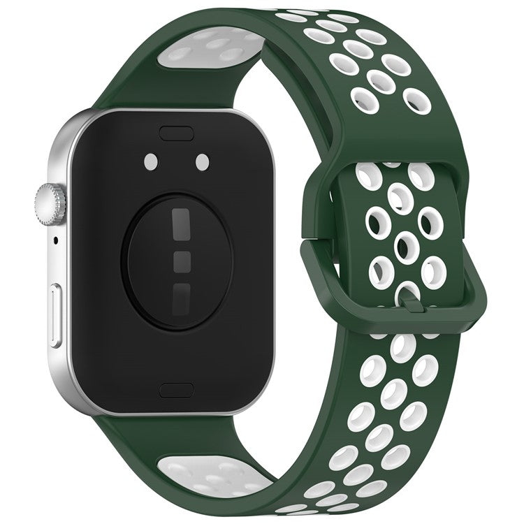 For Huawei Watch Fit 3 Soft Silicone Watch Strap Replacement Dual Color Band - Midnight Green+White