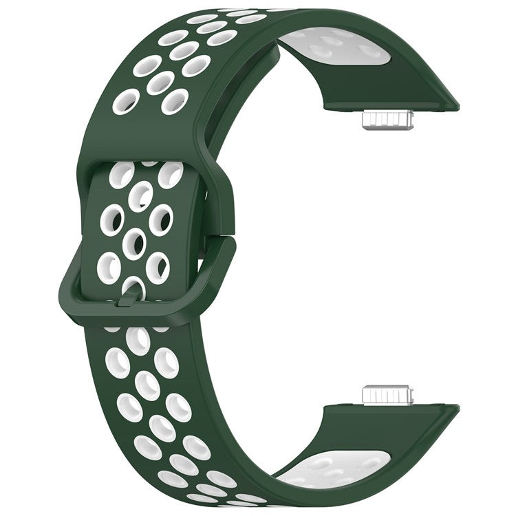 For Huawei Watch Fit 3 Soft Silicone Watch Strap Replacement Dual Color Band - Midnight Green+White