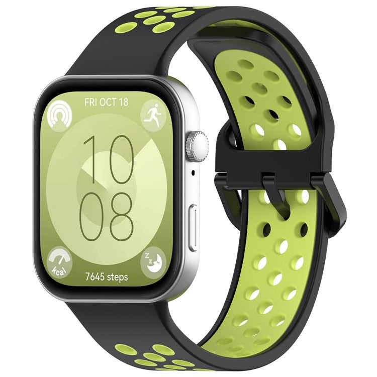 For Huawei Watch Fit 3 Soft Silicone Watch Strap Replacement Dual Color Band - Black+Lime