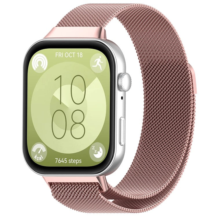 For Huawei Watch Fit 3 Metal Strap Stainless Steel Magnetic Milanese Watch Band - Rose Pink