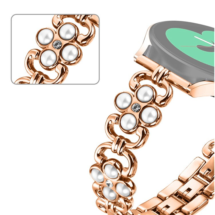 For Huami Amazfit Zepp E Stainless Steel Watch Strap Pearl Four Leaf Clover Replacement Band - Rose Gold