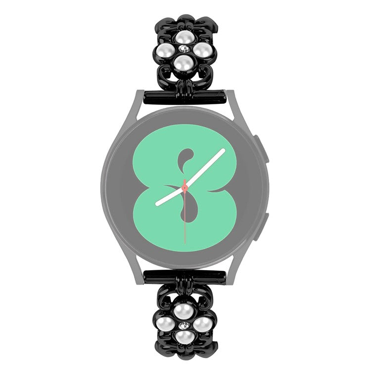 Watch Strap for Huami Amazfit GTS Pearl Decor Four Leaf Clover Stainless Steel Band - Black