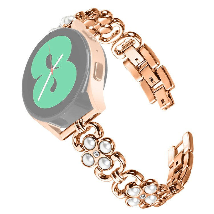 For Huami Amazfit GTS3 Smart Watch Four Leaf Clover Stainless Steel Strap with Pearl Decor - Rose Gold