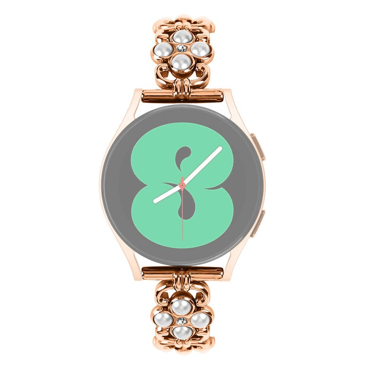 For Garmin Vivomove Sport / Venu 2 Plus Stainless Steel Bracelet Pearls Four Leaf Clover Watch Strap - Rose Gold