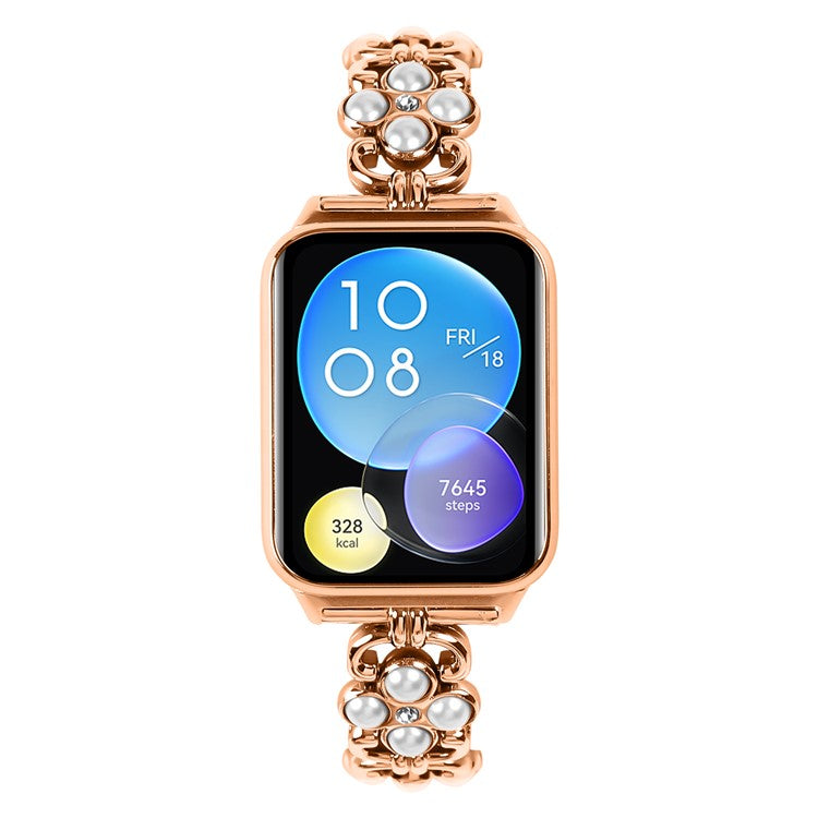 Wholesale Watch Strap for Xiaomi Smart Band 8 Pro Pearl Decor Four Leaf Clover Stainless Steel Band - Rose Gold
