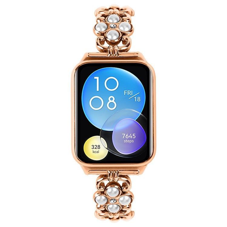 For Xiaomi Redmi 4 Wrist Bracelet Pearl Decor Four Leaf Clover Stainless Steel Watch Band - Rose Gold