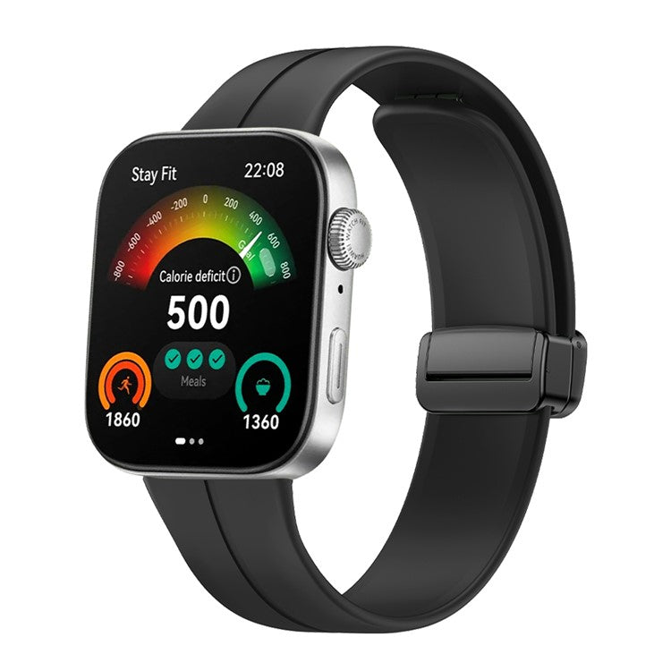 For Huawei Watch Fit 3 Silicone Strap Magnetic Folding Buckle Watch Band - Black