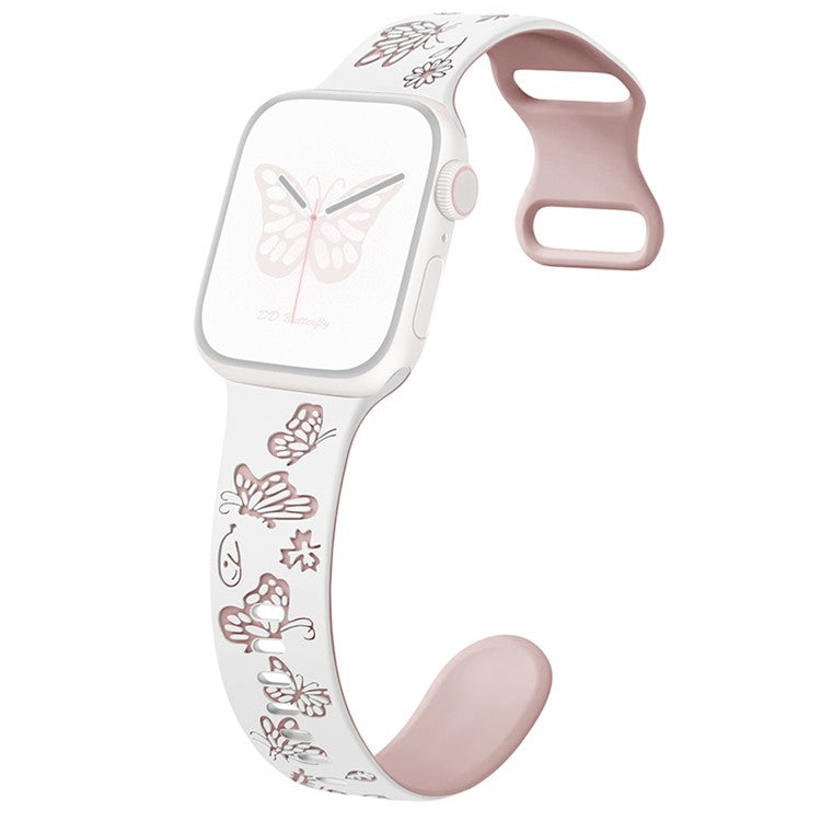 For Apple Watch 10 46mm / Ultra 2 / Ultra 49mm / 9 8 7 45mm / SE (2023) SE (2022) SE 6 5 4 44mm / 3 2 1 42mm Silicone Strap - White+Pink