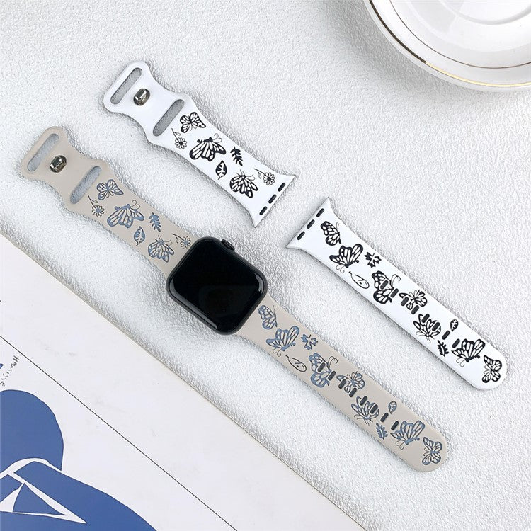 For Apple Watch 10 46mm / Ultra 2 / Ultra 49mm / 9 8 7 45mm / SE (2023) SE (2022) SE 6 5 4 44mm / 3 2 1 42mm Silicone Strap - White+Pink