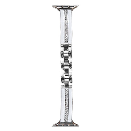 For Apple Watch Series 10 42mm / 9 8 7 41mm / SE (2023) SE (2022) SE 6 5 4 40mm / 3 2 1 38mm Epoxy Watch Band Metal Bangle Strap - Silver+White