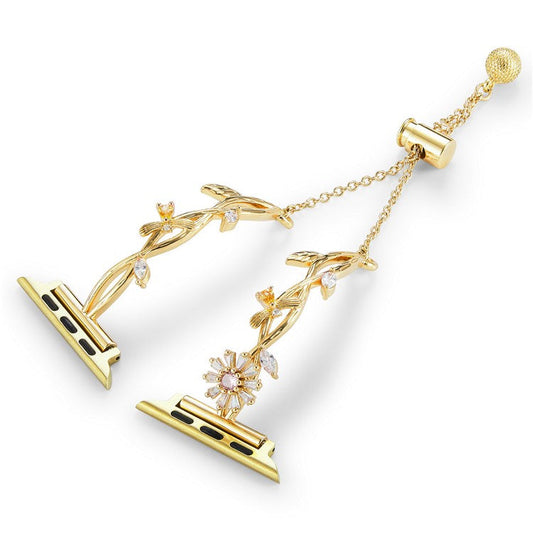 For Apple Watch Series 10 42mm / 9 8 7 41mm / SE (2023) SE (2022) SE 6 5 4 40mm / 3 2 1 38mm Zinc Alloy Watch Band Rotary Flower - Gold