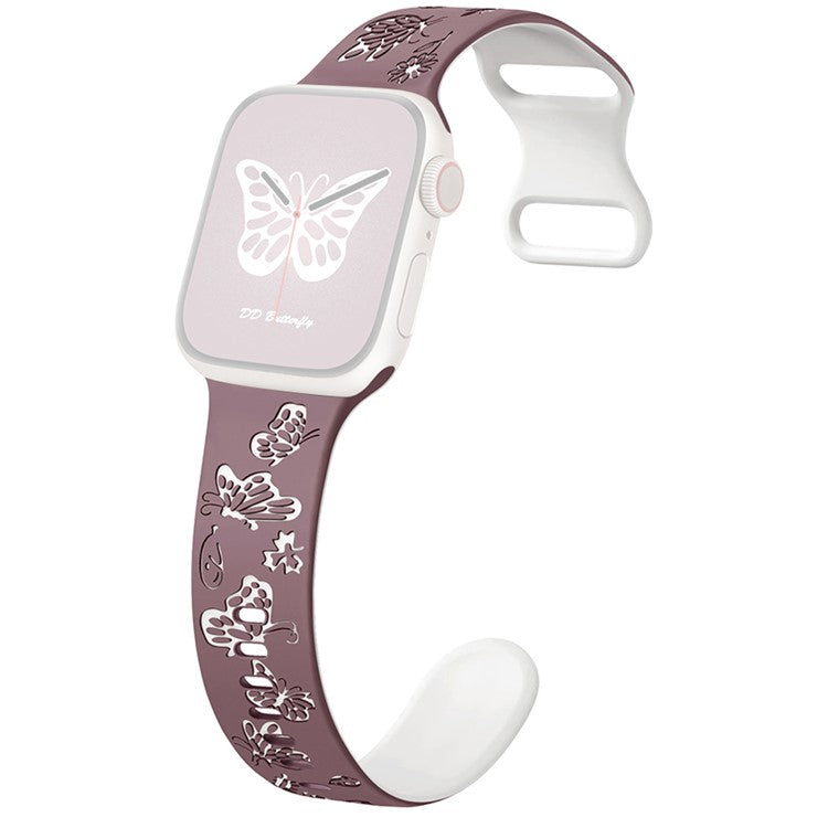 For Apple Watch Series 10 42mm / 9 8 7 41mm / SE (2023) SE (2022) SE 6 5 4 40mm / 3 2 1 38mm Band Dual Color Silicone Strap - Smoky Purple+White