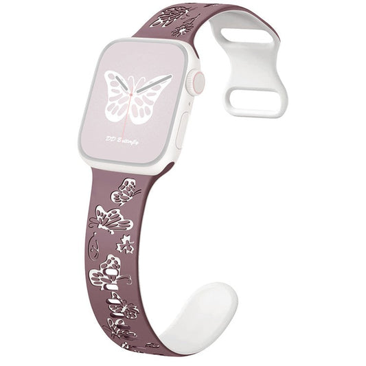 For Apple Watch Series 10 42mm / 9 8 7 41mm / SE (2023) SE (2022) SE 6 5 4 40mm / 3 2 1 38mm Band Dual Color Silicone Strap - Smoky Purple+White