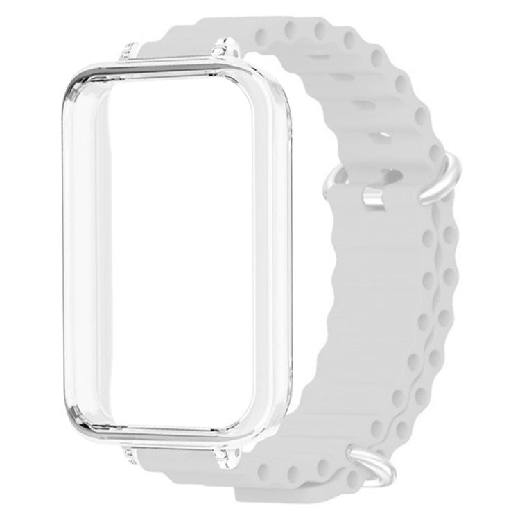 For Honor Band 9 Watch Band Ocean Silicone Strap with Transparent Case - White