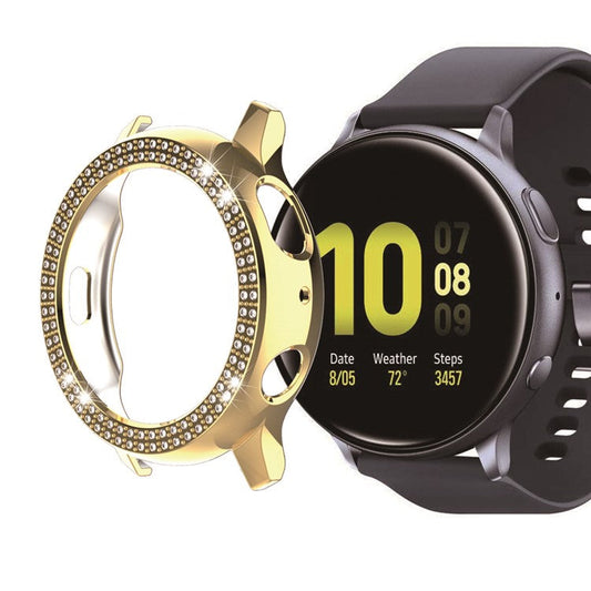 Double Row Rhinestone Decor PC Frame Bumper Hard Case for Samsung Galaxy Watch Active2 40mm - Gold