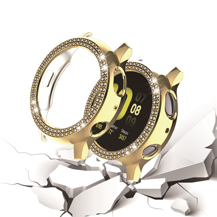 Double Row Rhinestone Decor PC Frame Bumper Hard Case for Samsung Galaxy Watch Active2 40mm - Gold