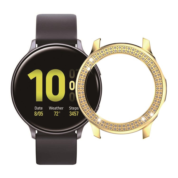 Double Row Rhinestone Decor PC Frame Bumper Hard Case for Samsung Galaxy Watch Active2 40mm - Gold