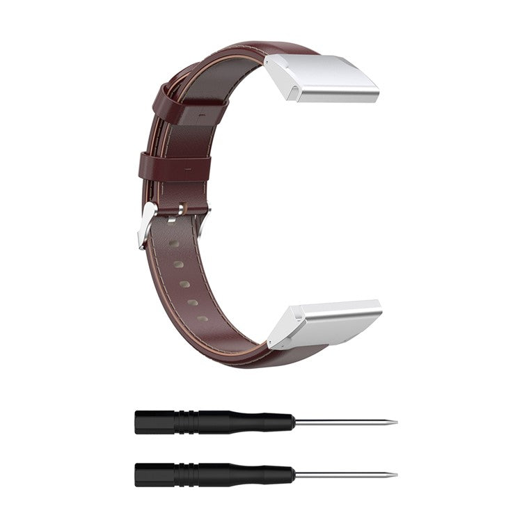 26mm Oil Wax Texture Cowhide Leather Watch Band for Garmin Fenix 6X Pro - Brown