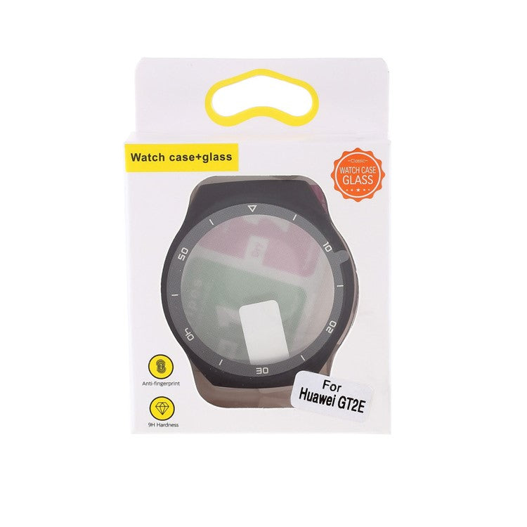 Rubberized PC Frame Intergrated Tempered Glass Screen Protector Smart Watch Cover for Huawei Watch GT 2e - Black