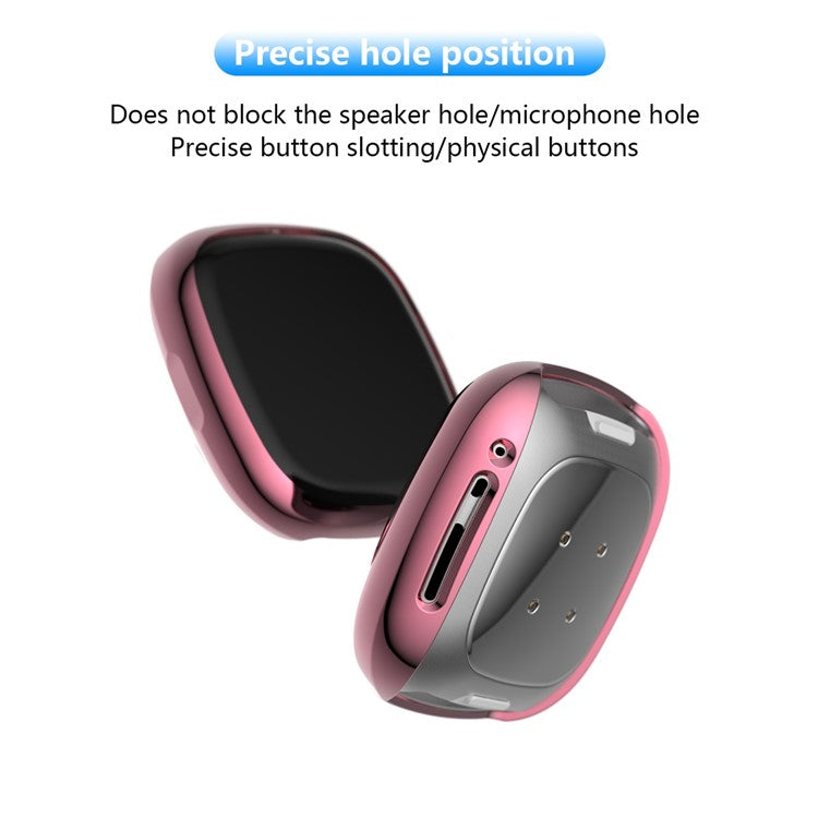 Soft TPU Electroplated Protective Case for Fitbit Versa 3/Sense Anti-scratch Full Protection Watch Cover - Pink