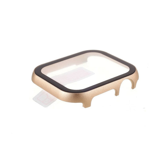 All-round Quality Metal Watch Cover + Tempered Glass Screen Protector for Apple Watch Series 4 / 5 / 6 44mm / SE 44mm / SE (2022) 44mm - Gold