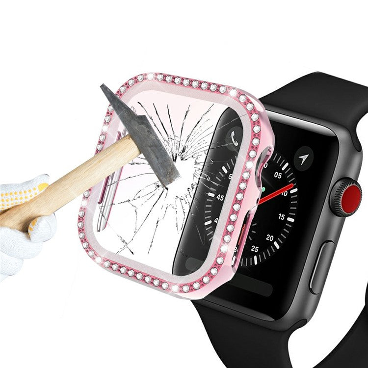 Rhinestone Decor PC Frame Case for Apple Watch Series SE / SE (2022) / 6 / 5 / 4 40MM with Tempered Glass Screen Protector - Pink