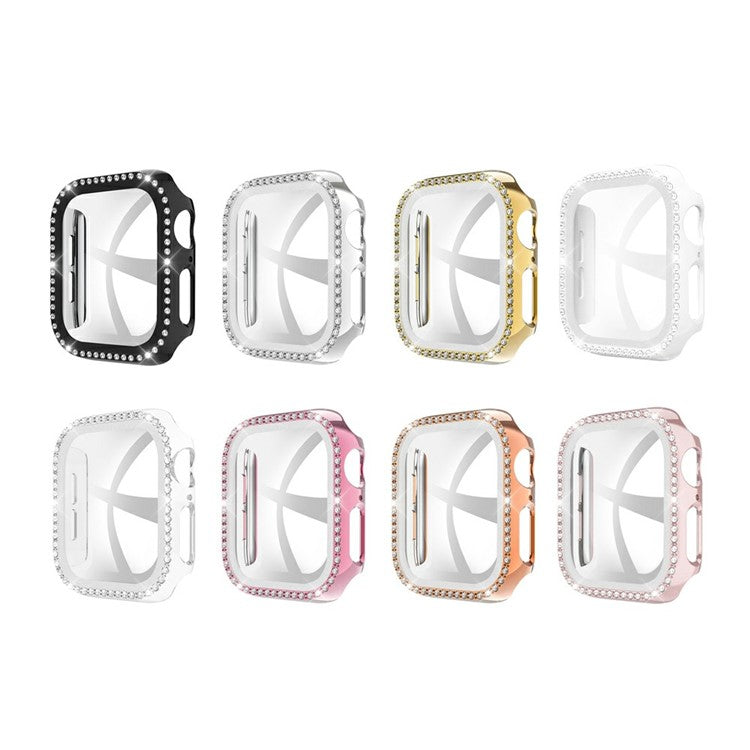 Rhinestone Decor PC Frame Case for Apple Watch Series SE / SE (2022) / 6 / 5 / 4 40MM with Tempered Glass Screen Protector - Pink