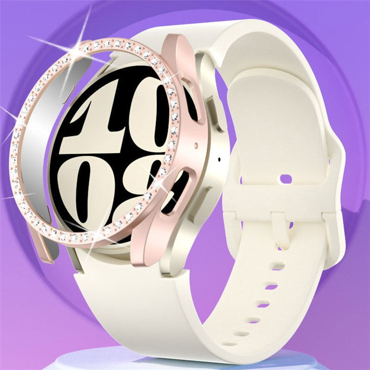 For Samsung Galaxy Watch7 40mm Watch Case Rhinestone Decor Hard PC Protective Frame - Silver
