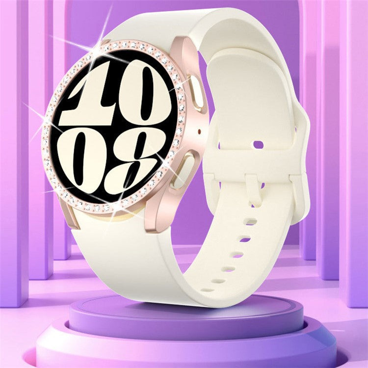 For Samsung Galaxy Watch7 44mm Case Rhinestone Decor Hard PC Watch Case Cover - Silver