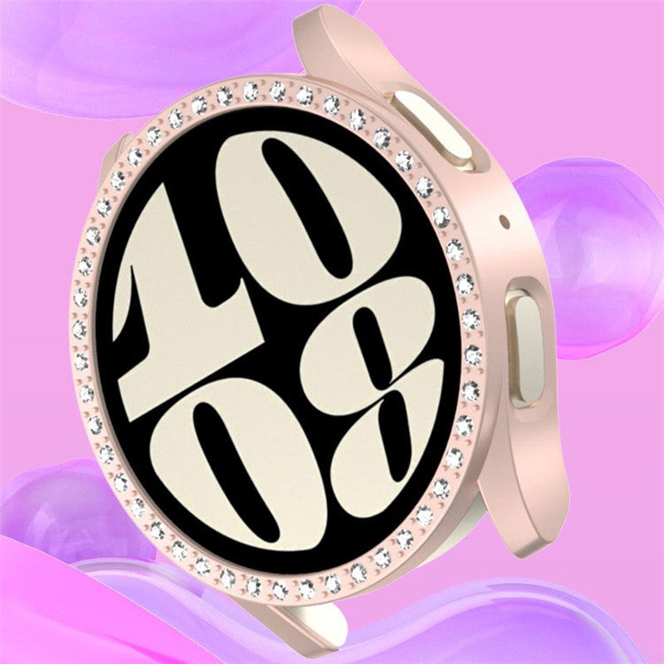 For Samsung Galaxy Watch7 44mm Case Rhinestone Decor Hard PC Watch Case Cover - Silver