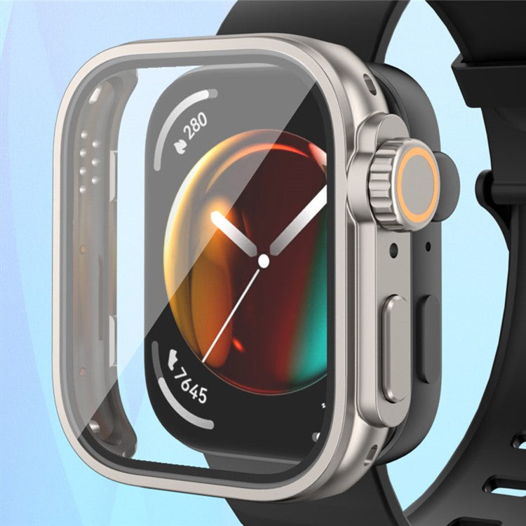 For Huawei Watch Fit 3 to iP Watch Ultra Transfer Case Hard PC Watch Case Cover with Tempered Glass Film - Titanium