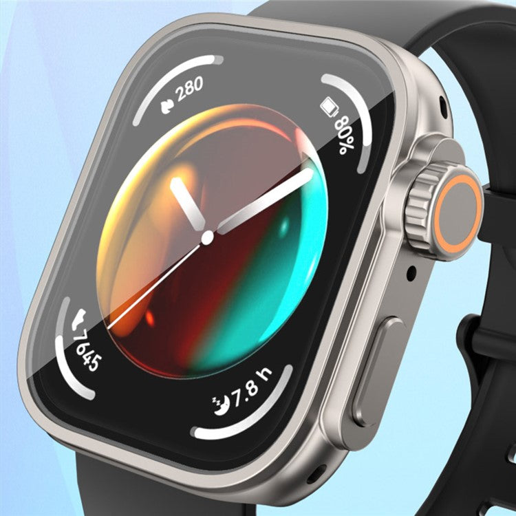 For Huawei Watch Fit 3 to iP Watch Ultra Transfer Case Hard PC Watch Case Cover with Tempered Glass Film - Titanium