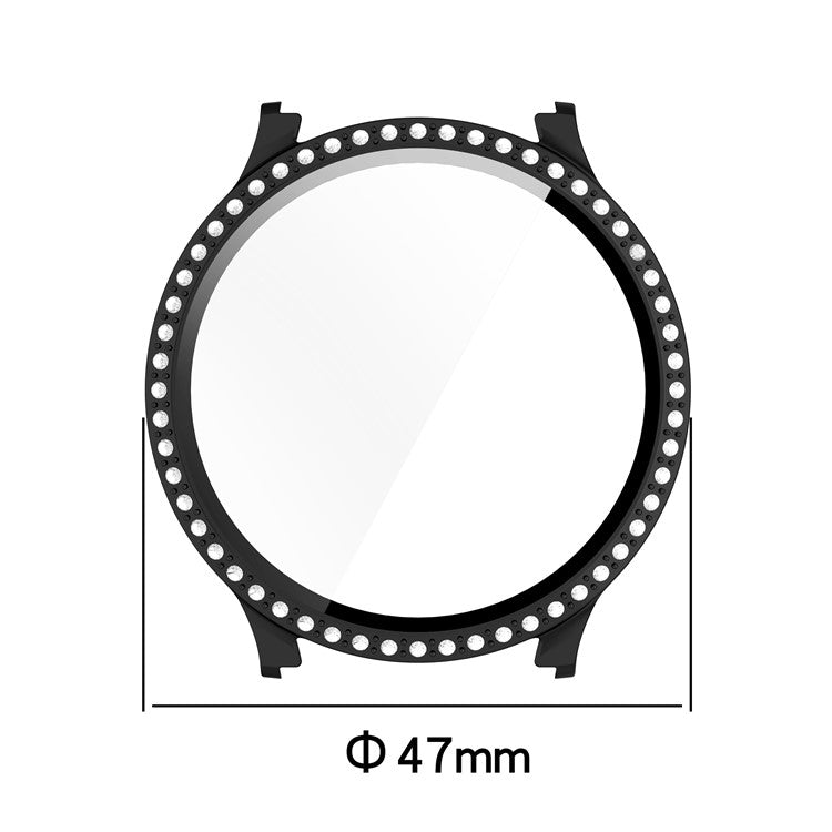 For Samsung Galaxy Watch7 40mm Rhinestone Decor PC Watch Case Integrated with Tempered Glass Film - Electroplating Midnight Blue