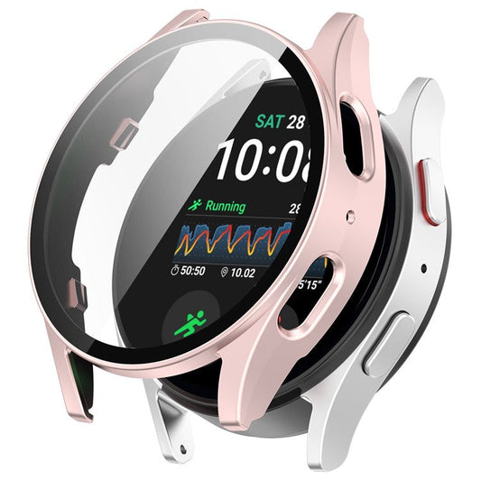 For Samsung Galaxy Watch7 44mm Integrated Watch Case Tempered Glass Screen Film - Matte Pink
