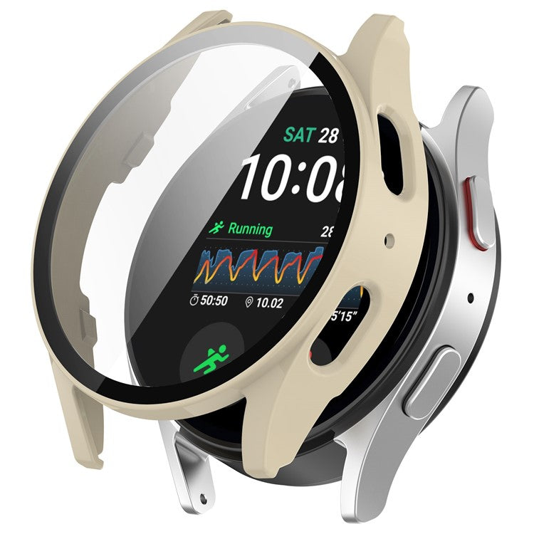For Samsung Galaxy Watch7 44mm Integrated Watch Case Tempered Glass Screen Film - Ivory White