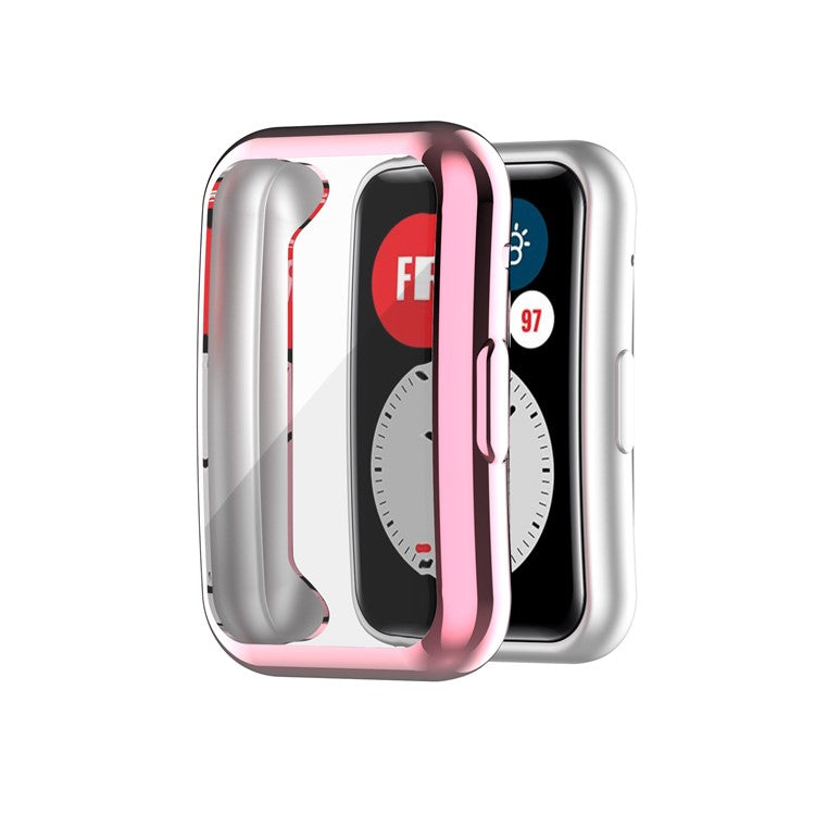 Electroplating TPU Watch Cover for Huawei Watch Fit All-round Protective Protector - Pink