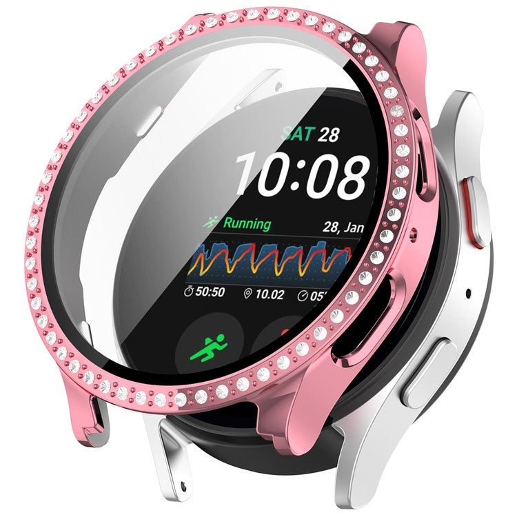 For Samsung Galaxy Watch7 40mm Case Electroplating Hard PC Watch Case Cover with Tempered Glass Film - Pink