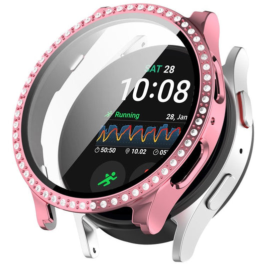 For Samsung Galaxy Watch7 40mm Case Electroplating Hard PC Watch Case Cover with Tempered Glass Film - Pink
