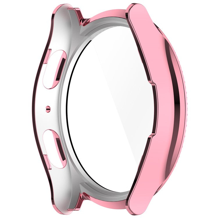 For Samsung Galaxy Watch7 40mm Case Electroplating Hard PC Watch Case Cover with Tempered Glass Film - Pink