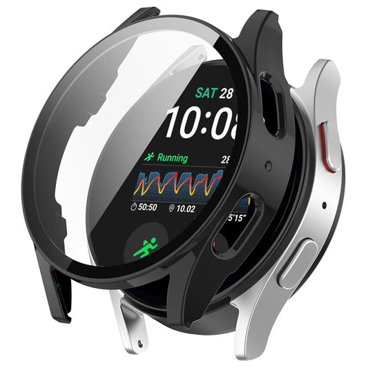For Samsung Galaxy Watch7 40mm PC Watch Case with Tempered Glass Screen Film - Black