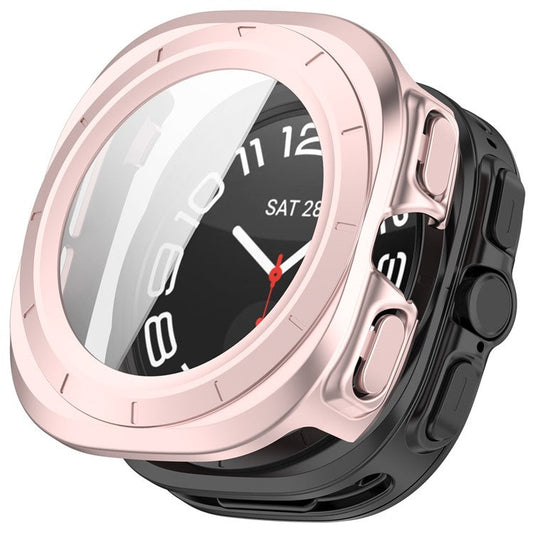 For Samsung Galaxy Watch Ultra 47mm Watch Case Tempered Glass Screen Protector Hard PC Cover - Matte Pink